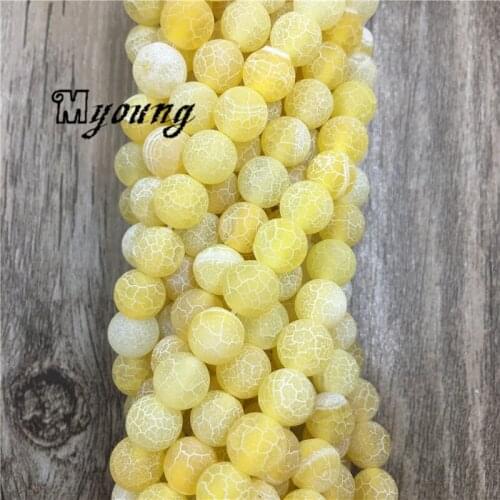 Frosted Fancy Yellow Fire Crackle Agates Beads, Round Dream Dragon Vein Agates Beads, 15.5" Necklace Bracelet Beads, MY1625