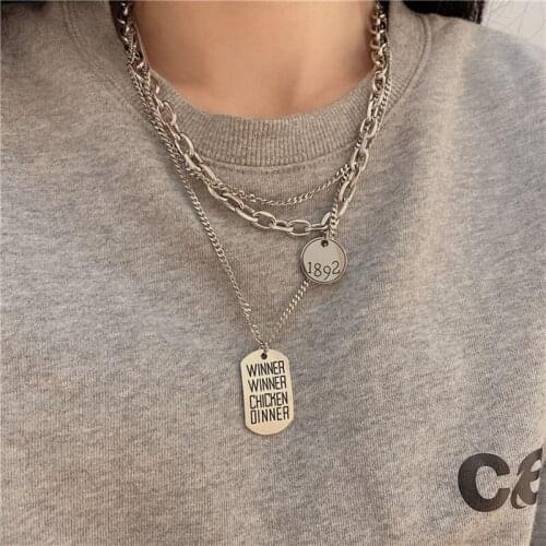 Fashion Hip Hop Necklace Tide Brand Multilayer Round Square Pendant Titanium Steel Necklace Sweater Chain Men Women Jewelry