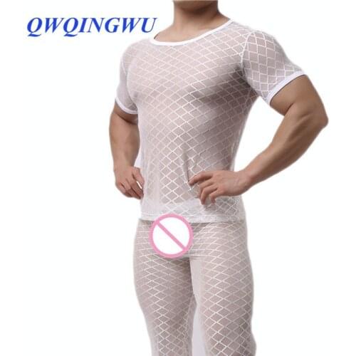 Men Sexy Undershirt Ultra-thin Cool Thermal Sleep Underwear Shirt Close-Fitting Short Sleeve Relax Breathable Strench Undershirt
