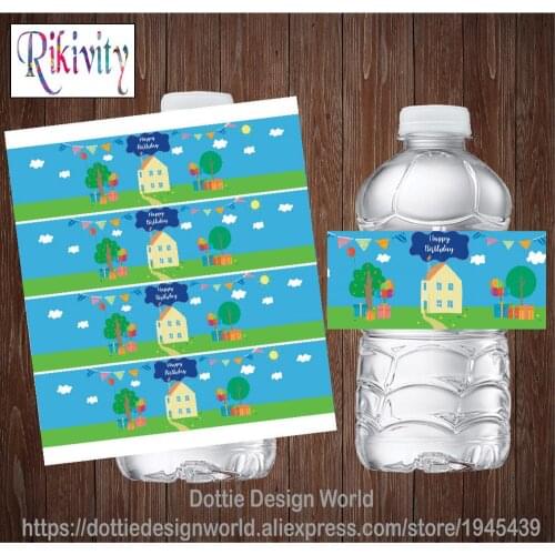 Rikivity Custom Baby Blue Cartoon Birthday Water Bottle Wine Labels Candy Bar Wrapper Stickers Baby Shower Nursery Decoration