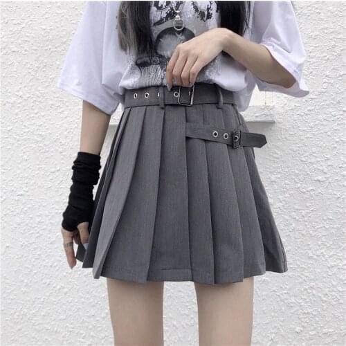 New Spring Autumn Punk Harajuku Black Gray Skirt Gothic Streetwear Female Fashion High Waist Pleated Mini Skirt Cool Girl
