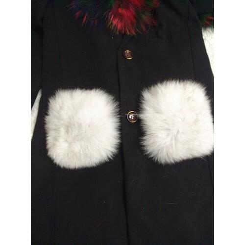 New arrival lady parka pocket fur decoration natural blue fox garment accessory 2pcs/pair detachable