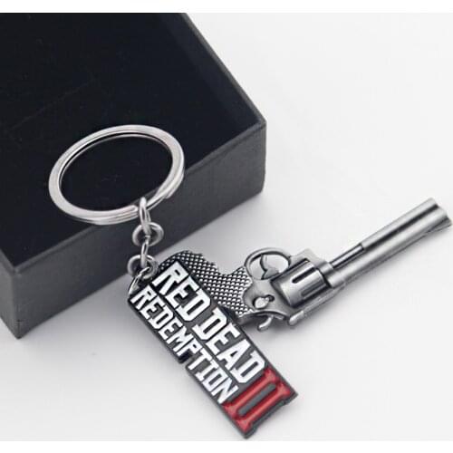 New Game Guns Keychain pendant Jewelry Souvenirs Gift Red Dead Redemption 2 Video Game Keychain 3D Gun Model Logo Keyring