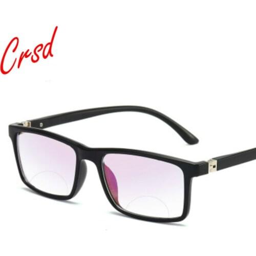 CRSD Men Women Bifocal Reading Glasses Square Full Frame Anti-blue Light Far Near Magnification Presbyopic Glasses +1.0 To +4.0