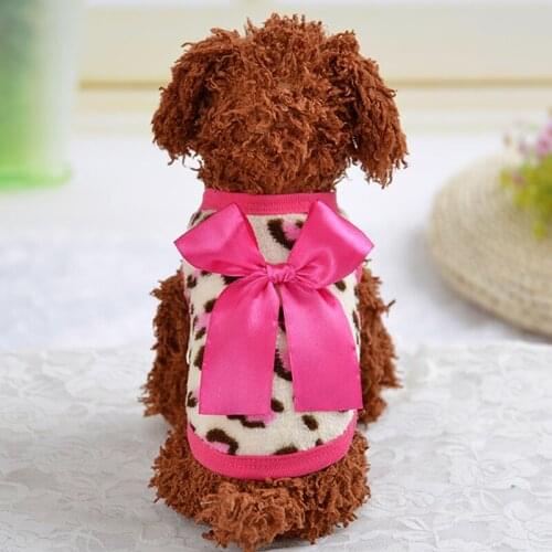 Bowknot Dog Clothing Warm Fleece Pet Dog Clothes Cute Fashion Leopard Print Pet Puppy Dog Pullover Jacket