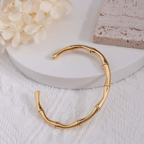 Stainless Steel Bamboo Open Bangles For Women Waterproof Jewelry High Quality Gold Metal Bangles Bracelets Engagement Jewelry
