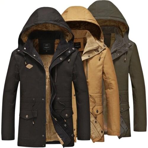 Dropshipping parka mens hooded jacket Winter Casual mens cotton Long Plus velvet warm coat thick windproof waterproof outwear