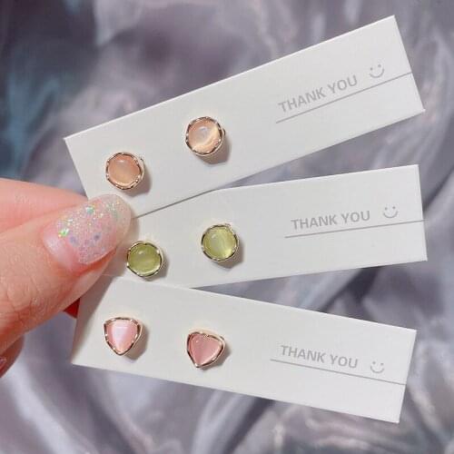 QiLuxy Simple Cat Eyes Stone Geometric Stud Earrings for Women Girl Fashion Heart Flower Stud Earrings Female Jewelry Gifts