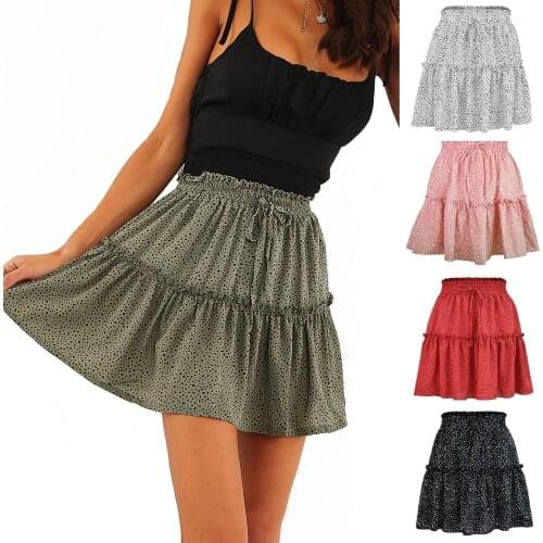 Richkeda Store New 2021 Woman Skirts Harajuku Summer Tall Waist Chiffon Printing Pleating Wave Point Skirts Womens