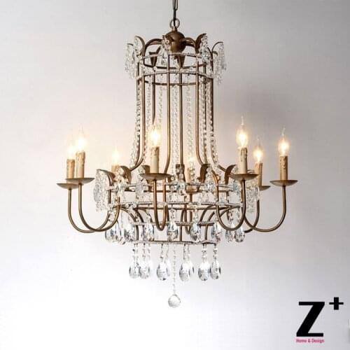 Luxury French Palais Vintage Gold Lustre K9 Crystal Candlestick Chandelier Free Shipping