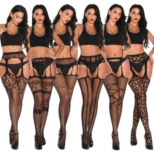 Sexy Pantyhose Lingerie Plus Size Women Black Fishnet Tights open crotch Lady Jacquard Hosiery sex Stockings Open Crotch