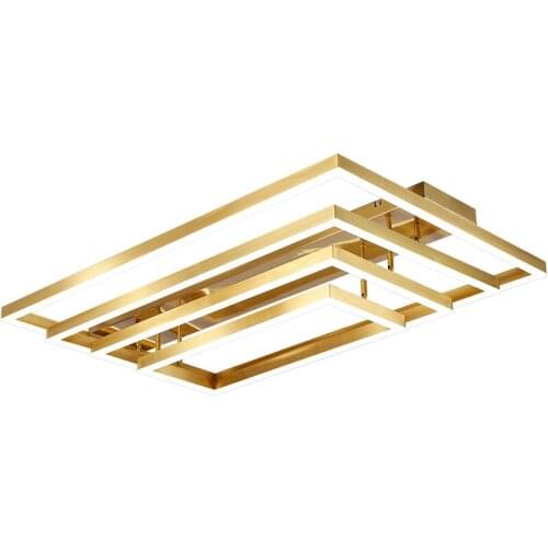 Nordic Golden Rectangle Ceiling Lamps Modern LED Chandelier Ceiling Lights for Living Room Decoration Simple Design Metal Lamp