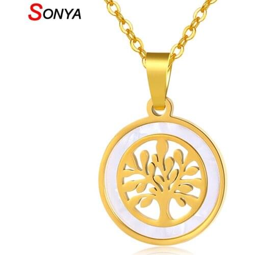 SONYA Trendy Women Stainless Steel Christmas tree Pendant NecklacesTree of life Pendants Female Necklace Shell Jewelry Bijoux