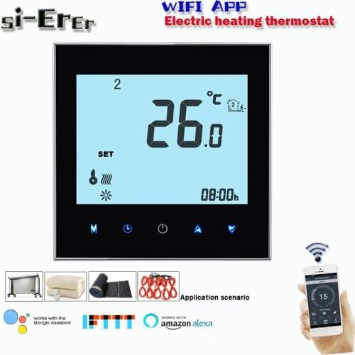 WiFi Thermostat Temperature Controller LCD Touch Screen Backlight for Electric Heating Works with Alexa Google Home 16A