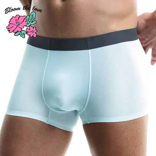 [Bloom the love] Brand Underwear Men Boxer Silk Para Hombre Ropa Interior Cuecas Masculina Mens Boxers Boxershorts Size L-3XL KM