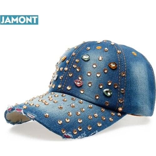 Factory Price Wholesale Retail JAMONT Hat Hat Cap Fashion Leisure Rhinestones Bling Women Cap Vintage Jean Men Hat Cap