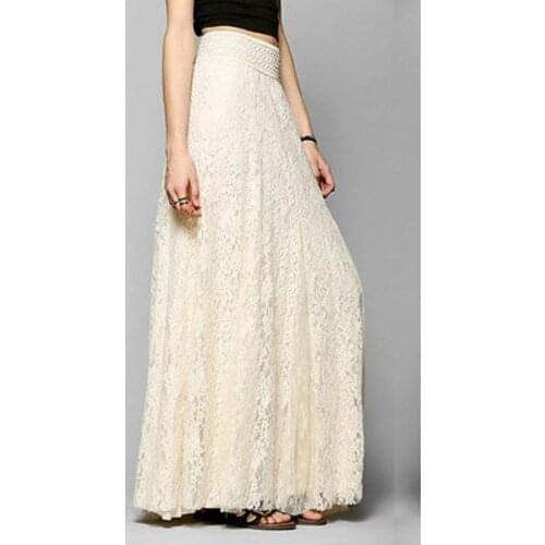 Women Sexy Casual Lace Layered Hitched Maxi Skirt A Line Boho Long Summer Skirts