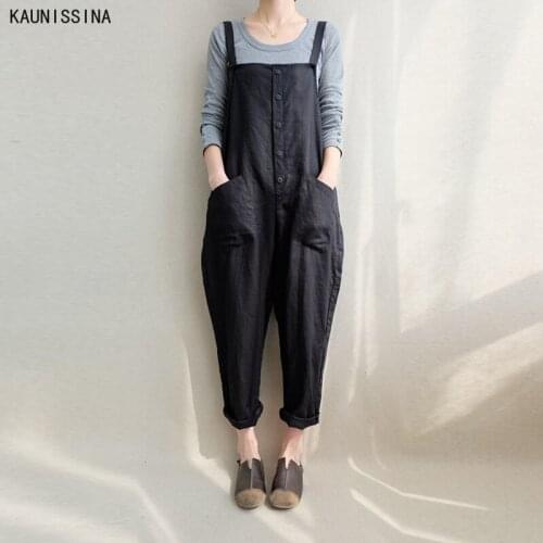Women Casual Loose Jumpsuit Summer Solid Strap Harem Pants Sleeveless Oversized Cotton Linen Jumpsuits Plus Size Overalls