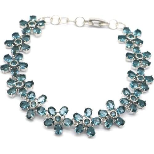 11x11mm Deluxe Created 21.6g Pink Morganite White CZ Womans Party Silver Bracelet 8.5inch