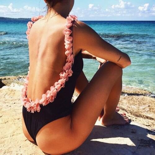 2018 Sexy One Piece Swimsuit Women 3D Flower Backless High Waist Bodysuit Bikini Female Beach Swimsuit Bathing Suit Beachwear
