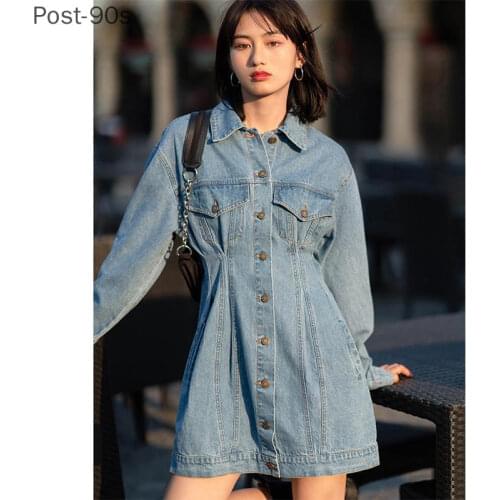 Autumn long sleeve blue girl jeans dress plus size denim dresses for women korean vintage sexy mini summer vestido beach cosplay