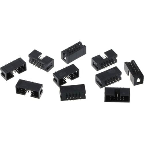 10 Pcs DC3 10 Pin 2x5 Pin Double Row 2.54mm Pitch Straight Pin Male IDC Box Header Connector