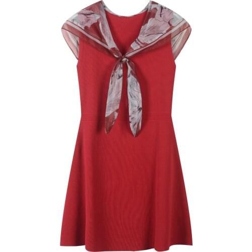 2020 summer women printed mesh scarf v-neck sleeveless knitted dress designer solid min sweater dress red black JC489