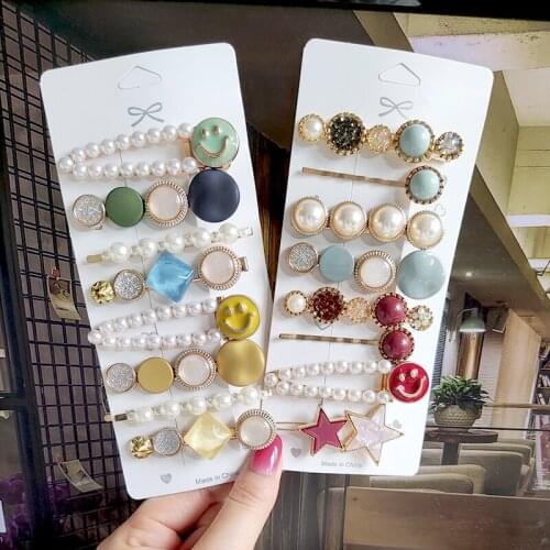 2021 Fashion Women Girls Pearl Crystal Hairpins Side Clip Hair Jewelry Trendy Geometric Headwear Hair Accessories Barrettes Gift