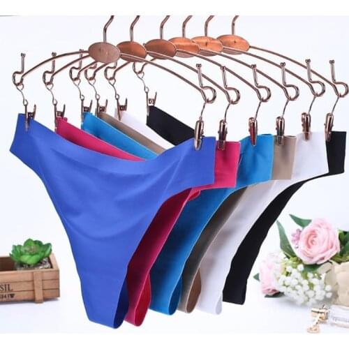 28#Sexy Women Thong Panties Solid Invisible Briefs G-strings Femme Ice Silk Seamless Crotch Underwear Women Стринги Женские