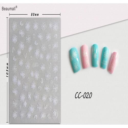 3D White Nails Art Manicure Back Glue Decal Decorations Nail Sticker For Nails Tips Beauty