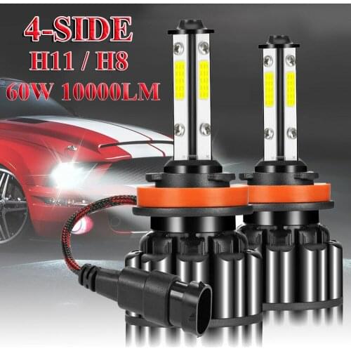 4 Sides H11/H8 LED Headlight High or Low Beam Bulbs 60W 10000LM 6000K White 2Pcs Drop Shipping
