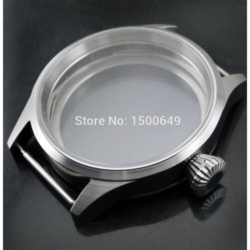 43mm sapphire glass Fully Brushed stainless steel case watch hosing fit ST3600 ETA 6497 6498 hand winding mechanical watches