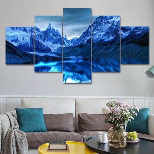 5 Piece Wall Art pictures Canvas poster prints winter Oil Painting Iceberg Snow Landscape Mountain for Bedroom livingroom framed
