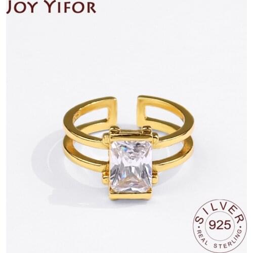 925 Sterling Silver Rings for Women Zircon Double Line Gold Color Wedding Trendy Jewelry Large Adjustable Antique Rings Anillos