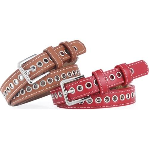 ANPUDUSEN Women Faux Leather Belts Candy Color Thin Skinny Waistband Adjustable Belt Simple Solid Color Fashion Thin Belt Female