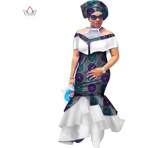 Bintarealwax African Dresses for Women Dashiki Cloak Sleeves Africa clothing Plus Size Patchwork Party Dresses for Women WY2337