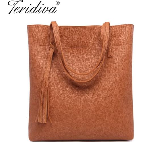 Large Capacity Women Shoulder Bag Tassel Bucket Handbag Shopping Handbag Travel Tote Bags