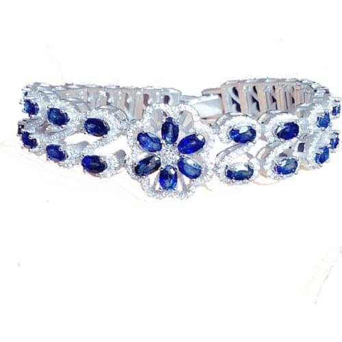 Real sapphire chain bracelet Free shipping Natural original blue sapphire 925 sterling silver 0.35ct*18pcs gemstone #XY1892609