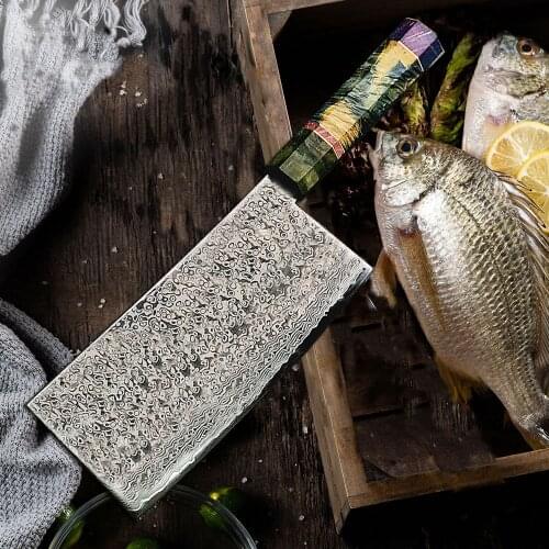 Damascus Steel Nakiri Chef Knife Chinese clever Knives Sharp Slicing Steak kitchen knife Kitchen Cutlery