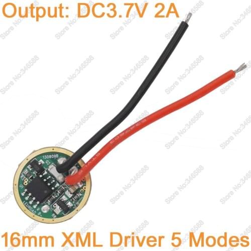 16mm Diameter DC3.7V 5 Modes LED Driver Input DC3.7-4.2V Output DC3.7V 2A for Cree XM-L XML T6 High Power LED Emitter Flashlight