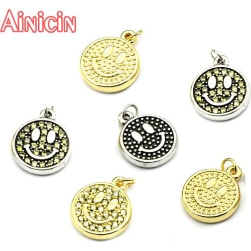 Double Side Cubic Zircon Setting Copper Smile Face Charms For Necklace Bracelet Making Findings Gold Silver Tags 20pcs/lot
