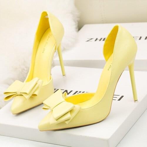 Mariahzheng Exquisite Sweet Beauty Shoes Bow High Heels Fine High Heel Shallow Mouth Pointed Side Hollow Banquet Women Shoes ZWM