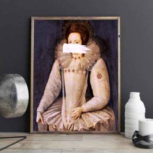 Woman Altered Vintage Portrait Poster Boho Eclectic Gallery Wall Art Canvas Print Antique Painting Artwork Living Room Art Decor