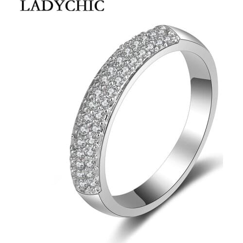 LADYCHIC Silver Color Charms Ring for Women Wedding Simply Elegant Cubic Zirconia Rings for Girl Jewelry Gifts Wholesale LR1005