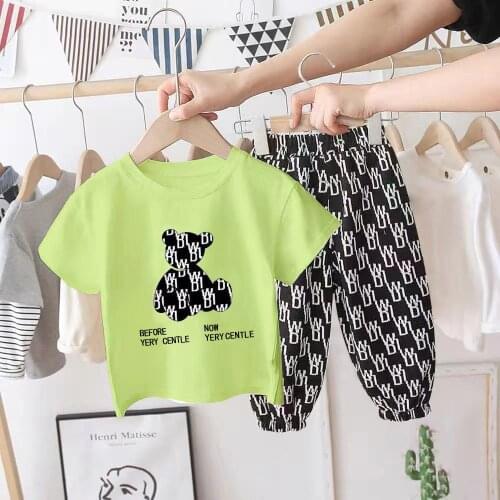 Summer Boy Clothes Set O-neck Pullover + Casual Pants 2pcs Suit Cotton Newborn Toddlers Fashion Baby Outfits Infant Jumpsuit