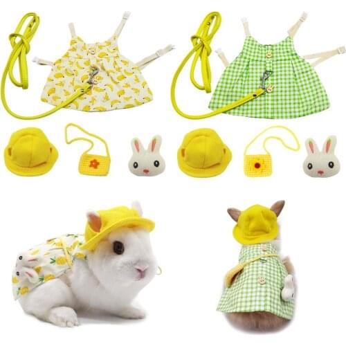 Pet Costume Set Cute Rabbit Cloth Suit Soft Adjustable Bunny Vest Dress With Hat Harness For Small Animals