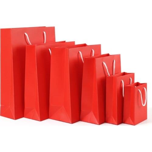 Red Kraft Paper Gift Bags with Handles for Christmas Halloween Wedding Birthday Party Festive Supplies Candy Box Bags