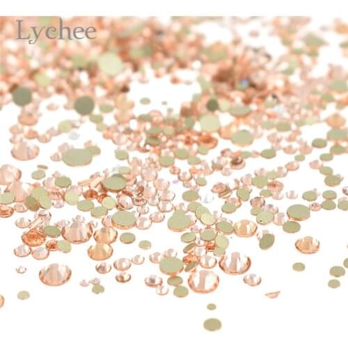 Lychee Life Crystal Golden Color Shadow Rhinestones Shiny Glass Rhinestones DIY Sewing Material for Bag Garment Decoration