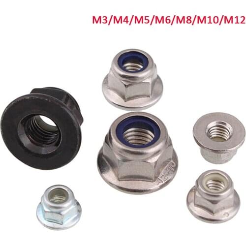 M3 M4 M5 M6 M8 M10 M12 Hex Flange Nuts Self-locking Nylock Locknut Nylon Insert Lock Nut DIN6923 Carbon Steel/304 A2/316 A4