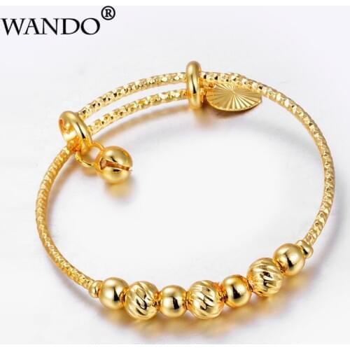 WANDO Trendy Childrens bracelet Small Bangles&Bracelet Round Gold Color Charm Beads Baby Bracelet bangle Jewelry ChristmasGift